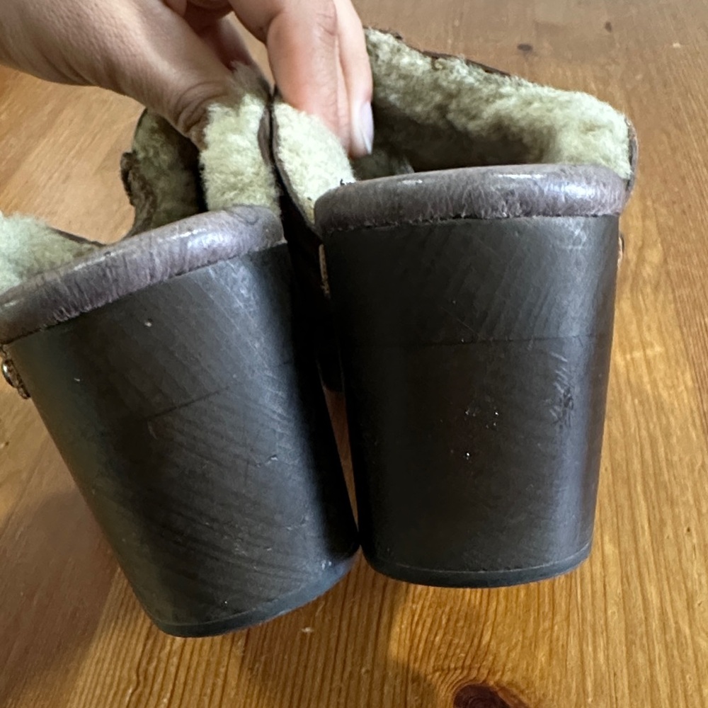 UGG Taupe Suede Shearling-Lined Clog Mules - Picture 13 of 15